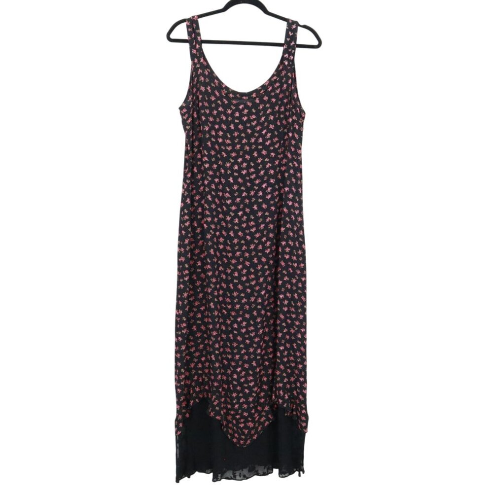 Jenny Helene Floral Maxi Dress Women PM Black Boho Cottagecore Romantic Delicate